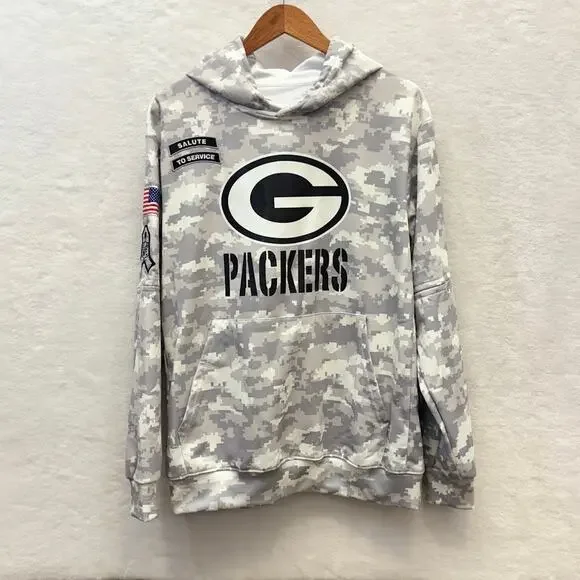 Green Bay Packers Men's NFL Salute to Service Gray Camo Hoodie Size L - Picture 3 of 10